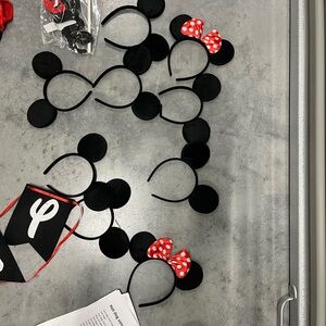 Happy Birthday Mickey Bundle/Black Mouse Ear Headbands with Red Polka Dot Bows